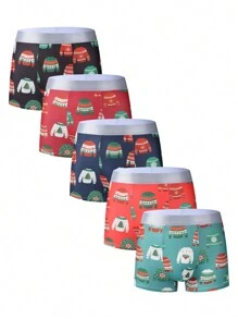 5pcs/Pack Men's Christmas Print Boxer Briefs - Multicolor - View 1