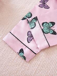 Young Girl Butterfly Print Contrast Piping PJ Set