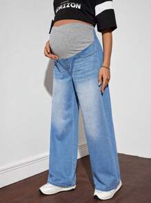 SHEIN Maternity Loose Wide Leg Jeans, Blue - Blue - View 4