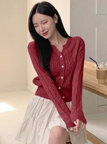 DAZY Cárdigan de punto con botones en el frente, de color liso, para uso casual diario, para otoño/invierno