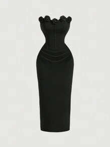 SHEIN MOD 1 pieza Vestido entallado de longitud media con diseño floral 3D para mujer, color rojo