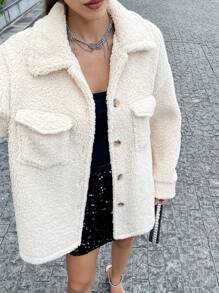 Chiquease Fluffy Teddy Bear Coat - Apricot - View 5