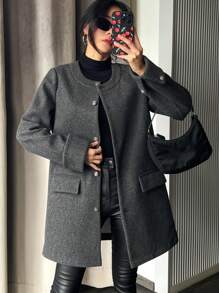 DAZY 1pc Women Solid Color Slim Fit Mid-Length Regular Jacket,Fall Women Clothes