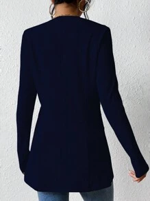Chiquease Women Casual Textured Collarless Unlined Long Sleeve Blazer Jacket - Royal Blue - View 2