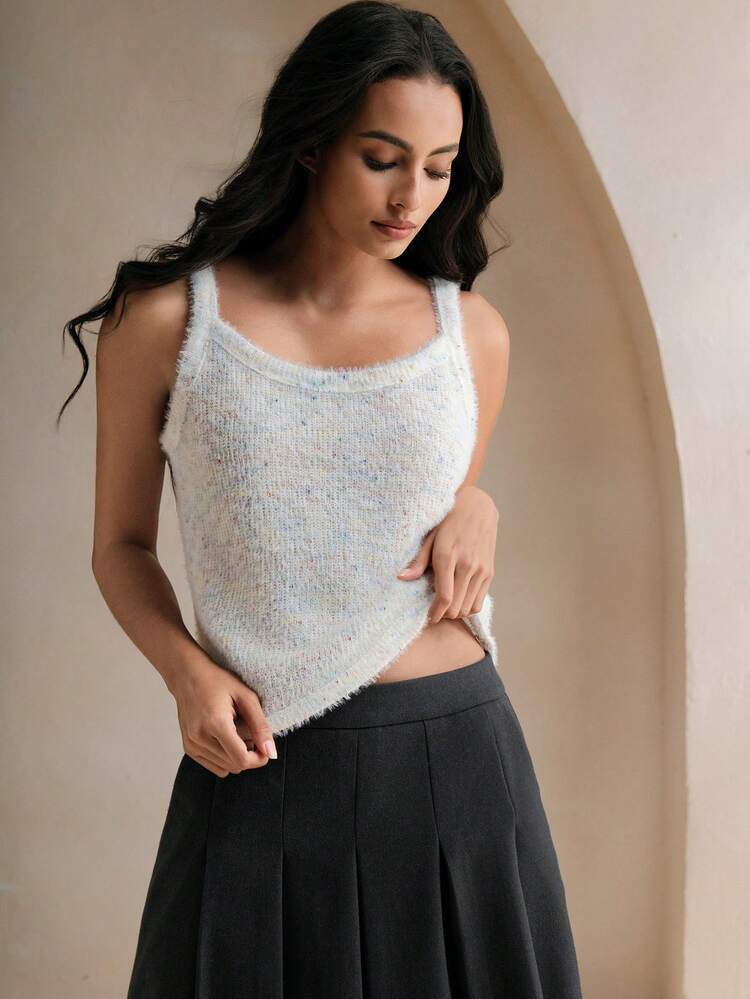 Christmas Romantic Vibe Pearl Studded Sleeveless Knit Cardigan + Camisole Two Pieces Set, Autumn/Winter