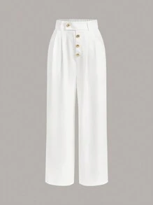 Vintamour Retro Elegant Women Metal Button Pocket White Straight Leg Pants, Ankle Length, Autumn/Winter Winter Women Clothes Thanksgiving Women Outfit Professional Clothes Women Clothes Professional Clothes White Women Dresses Women Clothes New Years