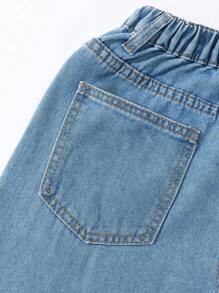 SHEIN Explorewe Girls' Heart Print Straight-Leg Jeans - Light Wash - View 5