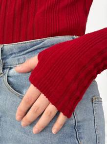 SHEIN Leap Crew 青少年女孩罗纹纹理高领长袖休闲 T 恤，部分手指露出