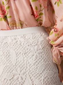 Enchnt New Autumn Winter Products, Women  Hollow Out Lace Waisted Elegant Skirt ,Fall Winter Women's Clothing, Winter Skirt,White Skirt,Fall Women Outfits,Winter Clothes,Winter Women Skirts,Christmas Women Clothes