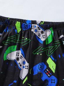Teen Boys 2pcs Pajama Set,Black Winter Holiday Tech Gamer Graphic Allover Print Sleepwear,Long Sleeve Top & Long Pants Comfortable Glow In The Dark - Black - View 4