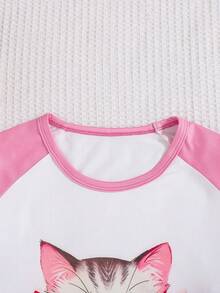 Bộ đồ ngủ tay raglan họa tiết mèo dễ thương cho bé gái - Hồng - Xem 3