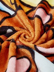 GARFIELD X SHEIN Cute Cartoon & Letter Print Contrast Stripe Throw Blanket