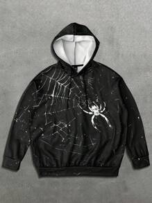 Manfinity EMRG Men Spider Pattern Zip-Up Hooded Sweatshirt, Stylish For Autumn - Black - View 1