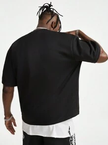 Manfinity VCAY Camiseta de manga corta de punto holgada con eslogan y gráfico de ángel, informal para hombre