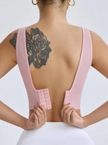 Easithlete Seamless High Strength Fixed Cup Sports Racerback Bra,Sports Bras Without Removable Pads ,Sports Bra With Sewn-In Pads, High Impact Support With Non-Removable Pads Molded Cups,For Women High Support Racerback,Workout, Yoga,  Running - Dusty Pink - View 2