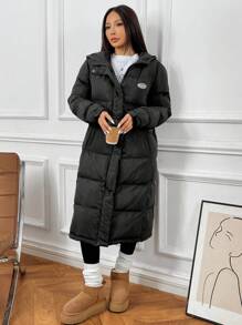 SHEIN EZwear 1 件女式休闲长款宽松连帽开衫 - 黑色 - 查看 4