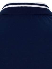 Manfinity Bizformal Camisa polo de manga larga con cuello casual de negocios para hombres, camisa polo clásica de bloques de color azul y blanco para hombres, para salir, para el esposo