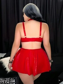 Set de 3 piezas Sujetador rojo sexy con aro para tallas grandes - Rojo - Ver 2
