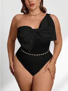Firerie Plus Size Elegant Bow Decor Sleeveless Bodysuit Spring To Summer - Black - View 2