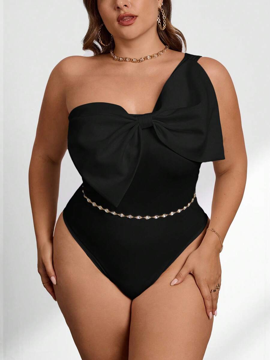 Firerie Plus Size Elegant Bow Decor Sleeveless Bodysuit Spring To Summer