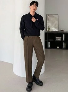 DAZY Men's Embroidered Pattern Button Front Long Sleeve Casual Pullover Sweater, Autumn Business Attire - Black - View 7