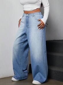 SHEIN ICON Plus Size Vintage Distressed Bowknot Denim Jeans - Medium Wash - View 6