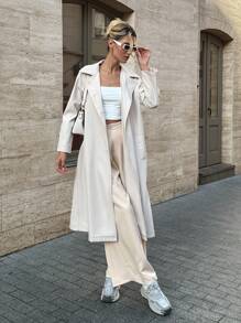 EURMUSE Premium Quality, Waterproof Feature, Button Sleeve Detailed Coat - Beige - View 2