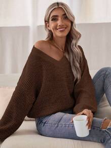 EMERY ROSE Áo len tay dài màu trơn đơn giản cho nữ, Thu/Đông - Rỉ Nâu - Xem 4