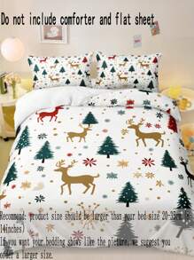 圣诞床上用品套装圣诞树羽绒被套装圣诞房间装饰绿色圣诞树，金色鹿雪花 3 件圣诞节被套柔软超细纤维羽绒被套适合男孩女孩 2 个枕套无被子 - 彩色 - 查看 6