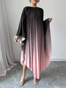 SHEIN Privé 女士优雅渐变褶皱长裙，秋季 - 彩色 - 查看 3