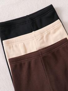 SHEIN Leap Crew 年轻女孩秋冬装 3 件套年轻女孩纯色字母针织法兰绒保暖打底裤套装，带保暖内衬，羊毛打底裤，秋冬季，非常适合休闲、日常穿着和上学。