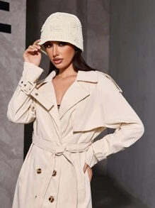 SHEIN BAE 1 件女士可爱、基本款、街头风格破洞针织帽，适合休闲穿着 - 米色 - 查看 4