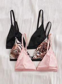 3pcs Y2K Bralette Set, Leopard Print Black Lingerie Bras For Women - Multicolor - View 6