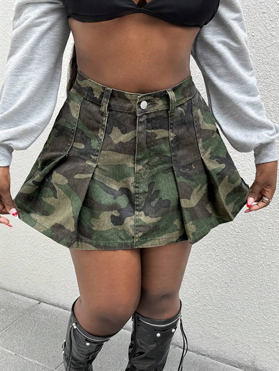 Slaydiva Váy Denim Nữ Váy Xếp Ly Mini Gợi Cảm Váy Rằn Ri Váy Mini Cotton Xanh Lá Váy Mini Xanh Lá Váy Mini Xếp Ly Váy Nữ - Nhiều màu - Xem 1