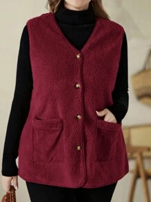 EMERY ROSE Abrigo de invierno con bolsillos tipo chaleco de talla grande con doble bolsillo