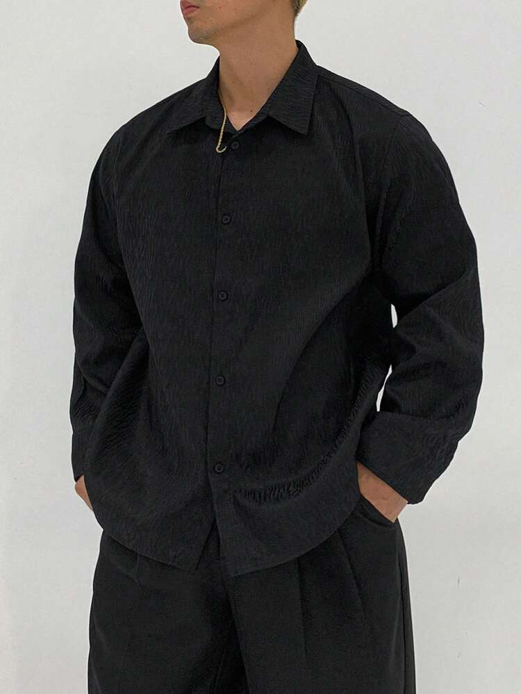 1pc Men's Casual Versatile Black Long Sleeve Shirt, Autumn Business Attire