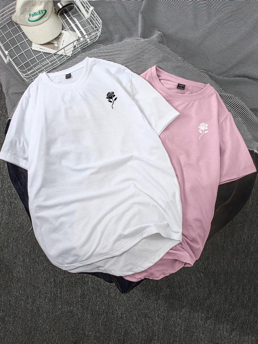 Manfinity Hypemode Áo thun nam cổ tròn tay ngắn họa tiết hoa thường ngày - Nhiều màu - Xem 1