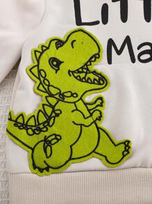 SHEIN 2 件套男婴休闲卡通恐龙毛绒装饰连帽衫和恐龙印花抽绳牛仔裤套装，可爱舒适，适合秋冬季外出、聚会 - 彩色 - 查看 8