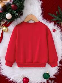 TEENAGE MUTANT NINJA TURTLES | SHEIN Young Girl Red Christmas Graphic Letter Print Casual Round Neck Long Sleeve Sweatshirt - Red - View 2