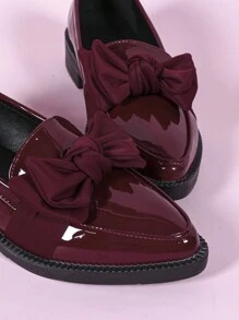 CUCCOO DOLLMOD Women's Pointed Toe Slip-On Flat Shoes With Bow, Claret Red, Academic Style, Suitable For All Seasons - Red - View 3