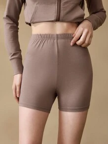 Ocili 女士棉质柔软透气舒适合身骑行裤、家居服下装 - 咖啡棕 - 查看 3