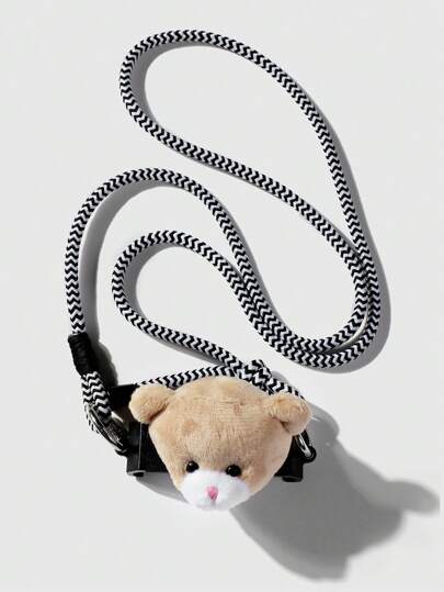 Kawaii 1pc Cute Cartoon Plush Teddy Bear & Cherry Bicolor Lanyard Detachable Phone Strap, Crossbody Shoulder Strap For Women, Girls, Students, Daily Wear, Holiday Gift