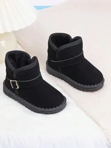1 双儿童雪地靴，温暖毛绒衬里，舒适时尚的冬季儿童鞋 - 黑色 - 查看 5