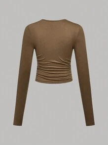 SHEIN Girlism 3pcs Teen Girl Solid Round Neck Floucing Casual Long Sleeve T-Shirt Set