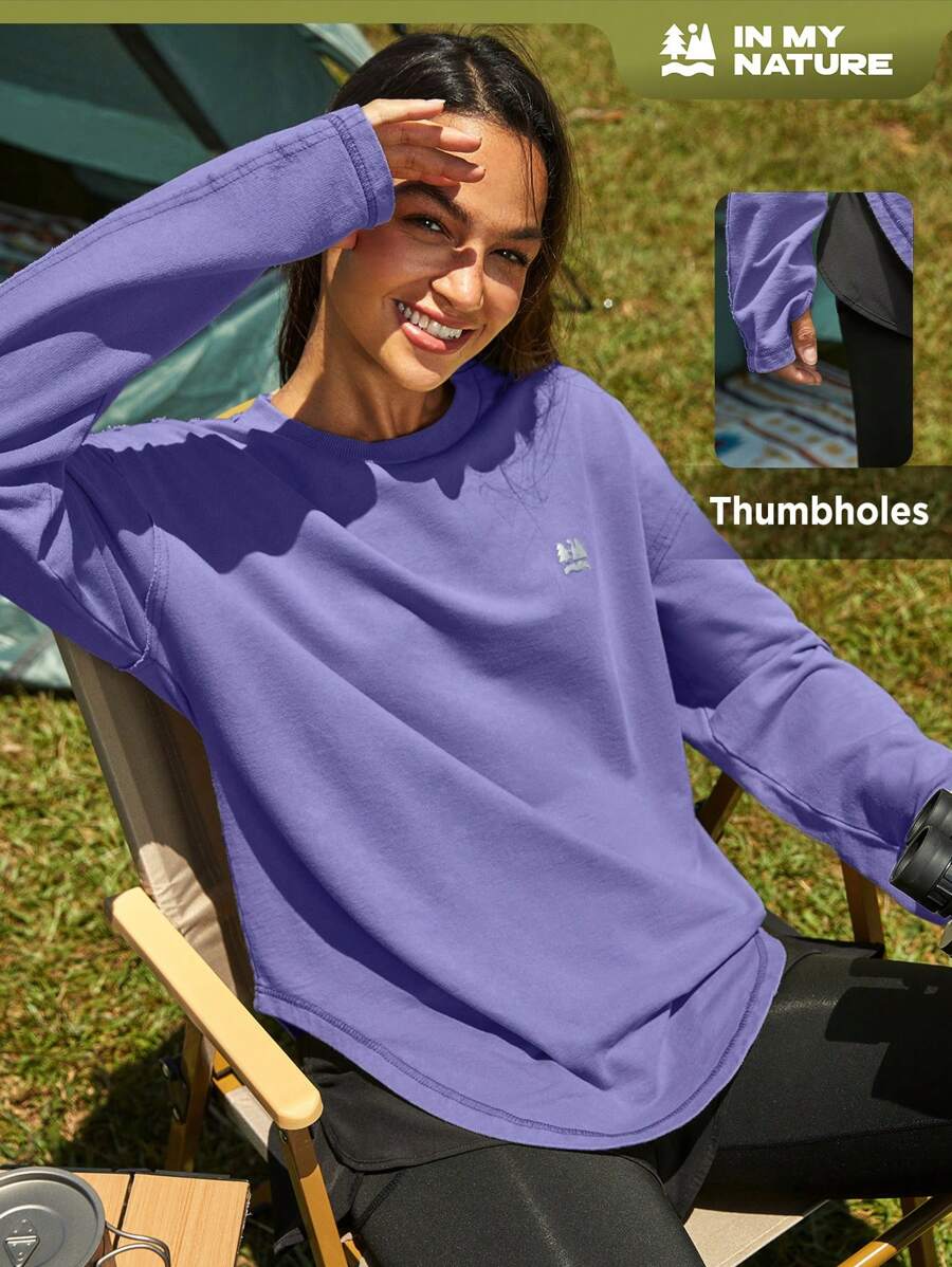 In My Nature Ladies' Outdoor Round Neck Long Sleeve Purple Top T-Shirt With Letter Print Plain T Shirt Hiking Women Clothes