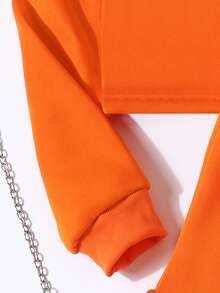 2pcs/Set Teenage Girls Casual Round Neck Sweatshirt & Sweatpants, Knitted - Orange - View 6