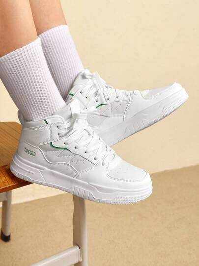 CUCCOO EASI Zapatillas deportivas de tenis casual altas en color blanco para mujer, ideales para otoño