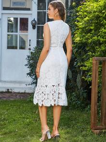 Eilly Bazar 荷葉邊蕾絲連衣裙 - 白色 - 查看 3