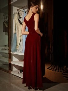 Eilly Bazar Vestido De Fiesta Elegante Para Mujer Con Cuello En V, Sin Mangas Y Con Clase - Burdeos - Ver 2