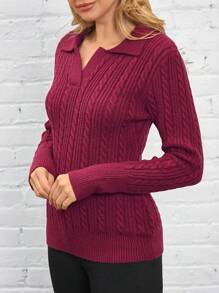 SHEIN LUNE Jesienno-zimowy damski fioletowy, ręcznie szydełkowany, vintage, swobodny sweter polo